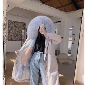 Like new fox fur knee high parka coat